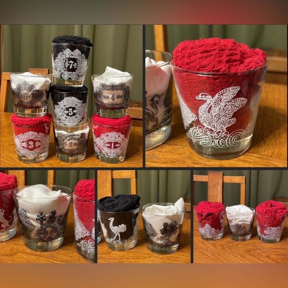 Vintage Numbered Russian Orthodox Filigree Whiskey Scotch Glasses Set of Seven